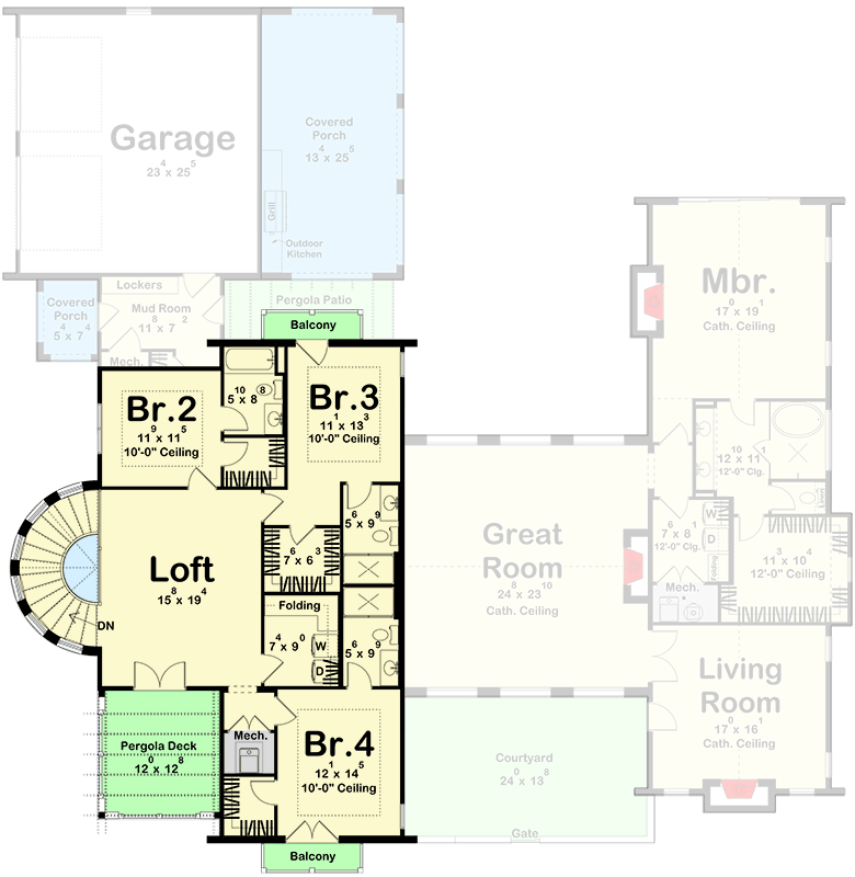 Plan 623628DJ: Stunning Coastal Contemporary House Plan with 4 Bedrooms and Courtyard - Floor Plan - 2nd Floor - Coastal Contemporary, Contemporary, Florida-Style