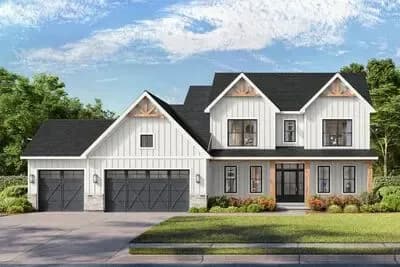 Modern Farmhouse House Plan with 4 Beds, 3-Car Garage, and Dedicated Office