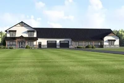 Modern Barndominium House Plan with Apartment, 6 Bedrooms, and Workshop