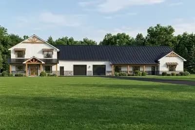 Modern Barndominium House Plan with Apartment, 6 Bedrooms, and Workshop