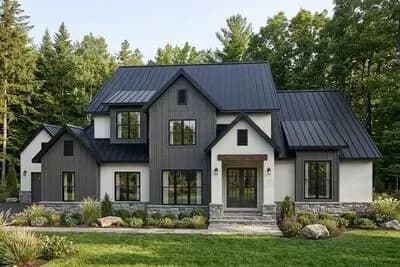 Modern Transitional Farmhouse Plan with 4 Beds, Study, and Outdoor Kitchen