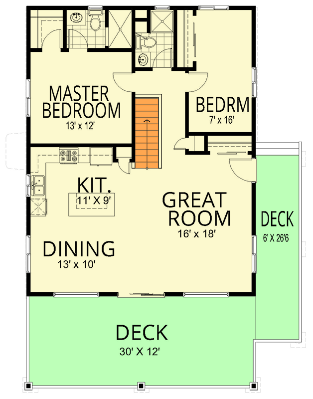 Plan 267111SPK: Modern Mountain House Plan with 2 Beds, Vaulted Great Room, and Expansive Decks - Floor Plan - 2nd Floor - Craftsman, Farmhouse, Mountain