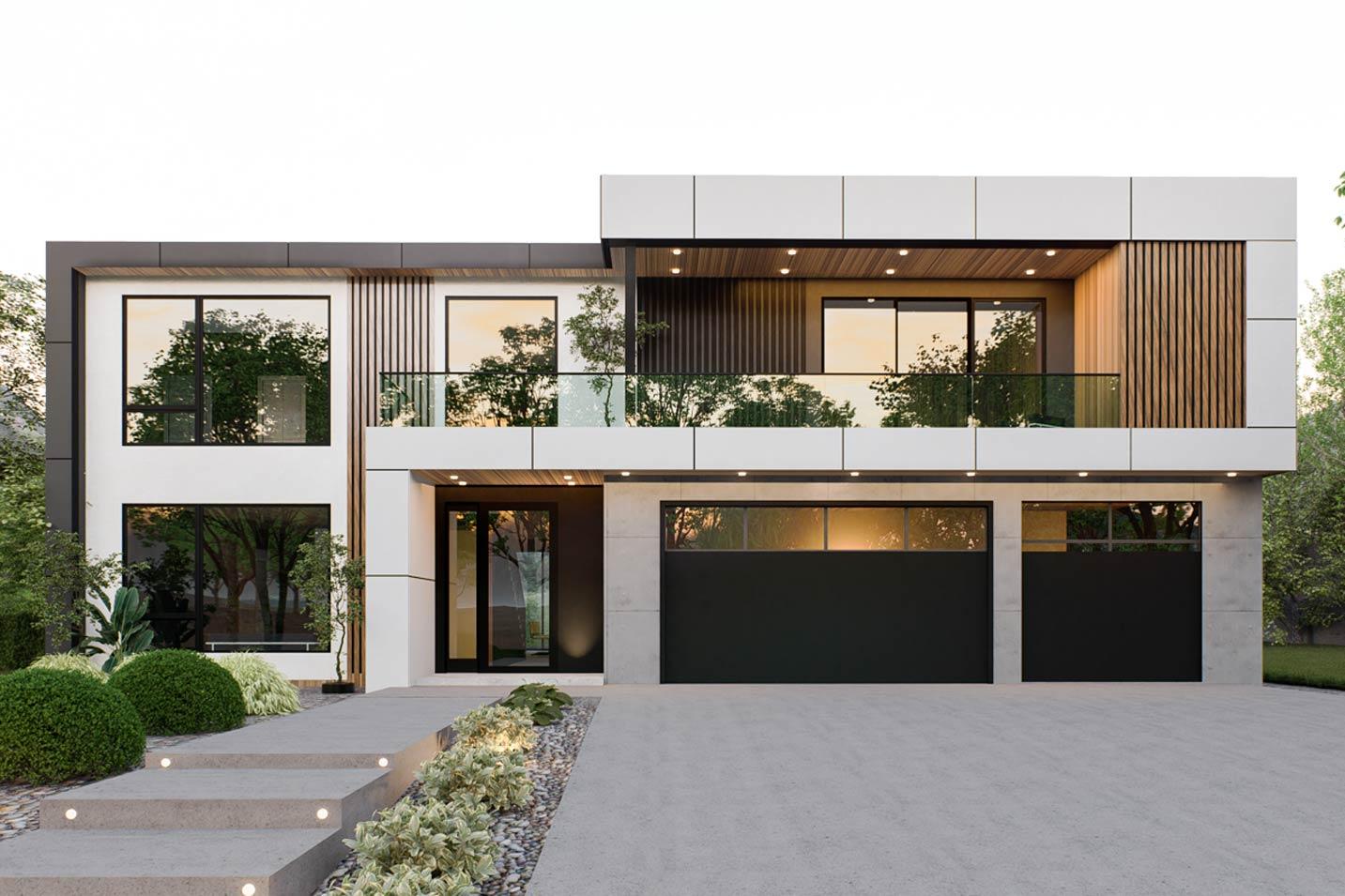 Plan 666312RAF: Contemporary 5-Bedroom House Plan with Expansive Deck and Home Office - Image #1 - Contemporary, Modern