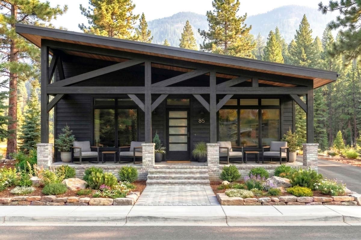 Plan image - 421040HFC:2-Bedroom Mountain Modern Cabin with Striking Covered Front and Rear Porch