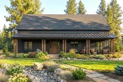 Modern Barndominium House Plan with 3 Beds, Outdoor Kitchen, and Two-Story Great Room