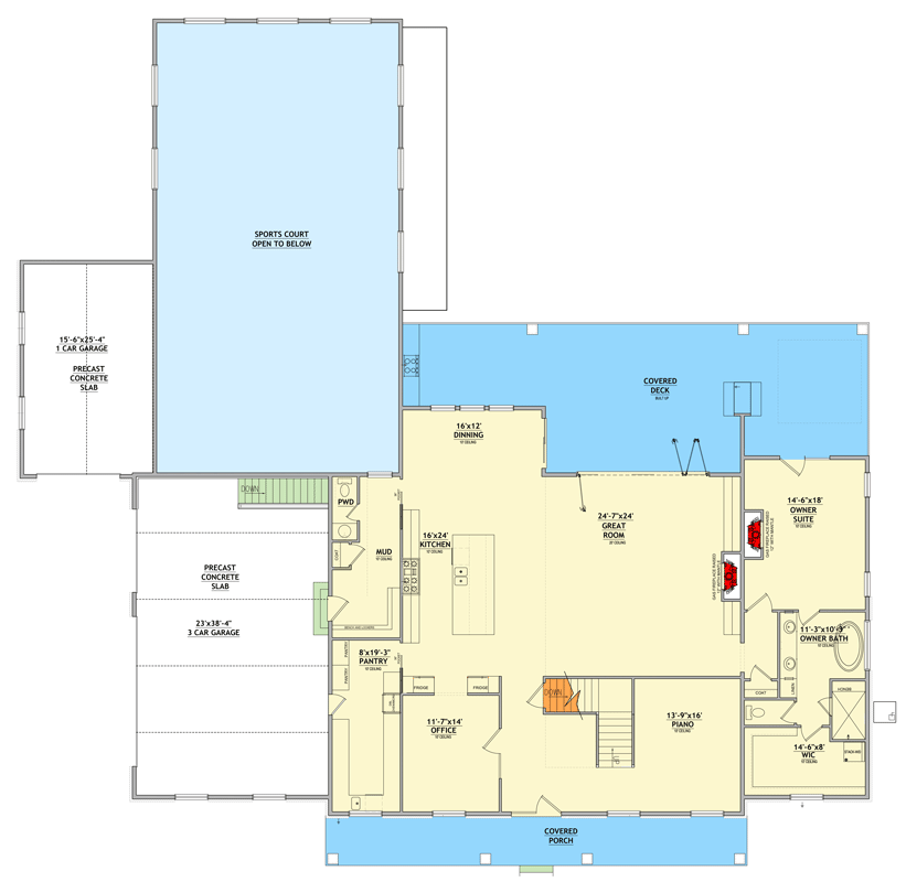 Plan 849064PGE: Grand Southern Traditional House Plan with 6 Bedrooms and 4-Car Garage - Floor Plan - Main Level - Colonial, Georgian, Southern, Southern Traditional, Traditional