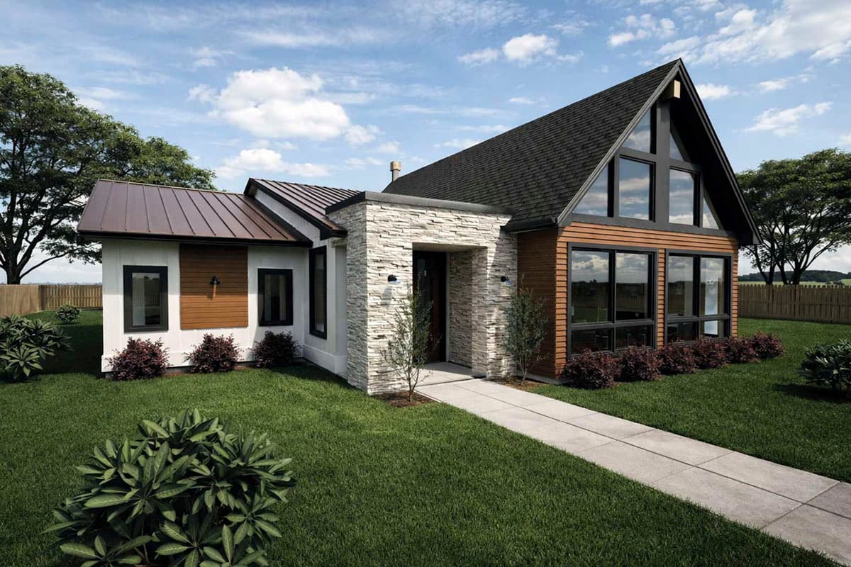 Plan 147068RML:  Striking Contemporary House Plan with A-Frame Glass Gable and Open-Concept Great Room - Image #3 - A-Frame, Contemporary, Craftsman, Modern Farmhouse, Northwest, Scandinavian, Transitional