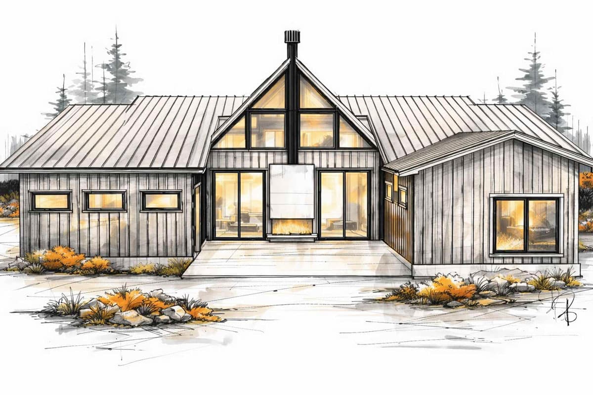 Plan 147068RML:  Striking Contemporary House Plan with A-Frame Glass Gable and Open-Concept Great Room - Image #10 - A-Frame, Contemporary, Craftsman, Modern Farmhouse, Northwest, Scandinavian, Transitional