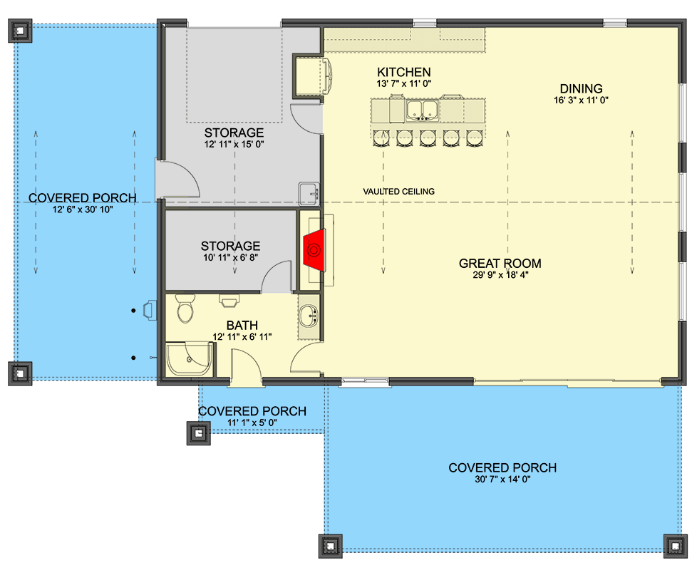 Plan 61744UT: Pool House Plan with Great Room and Outdoor Living - Floor Plan - Main Level