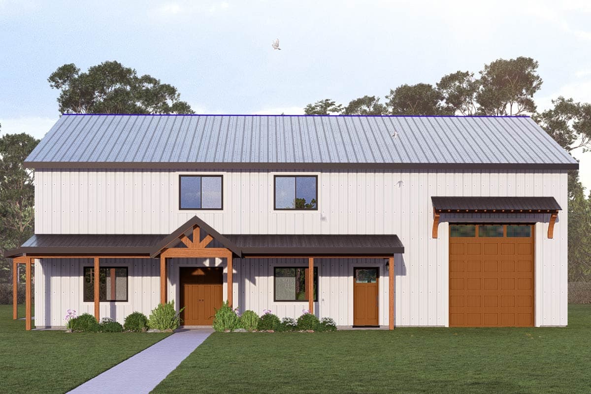 Plan 405130FDC: Modern Barndominium House Plan with First-Floor Master and 1013 Sq Ft Garage - Image #1 - Barndominium