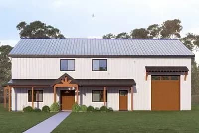 Modern Barndominium House Plan with First-Floor Master and 1013 Sq Ft Garage