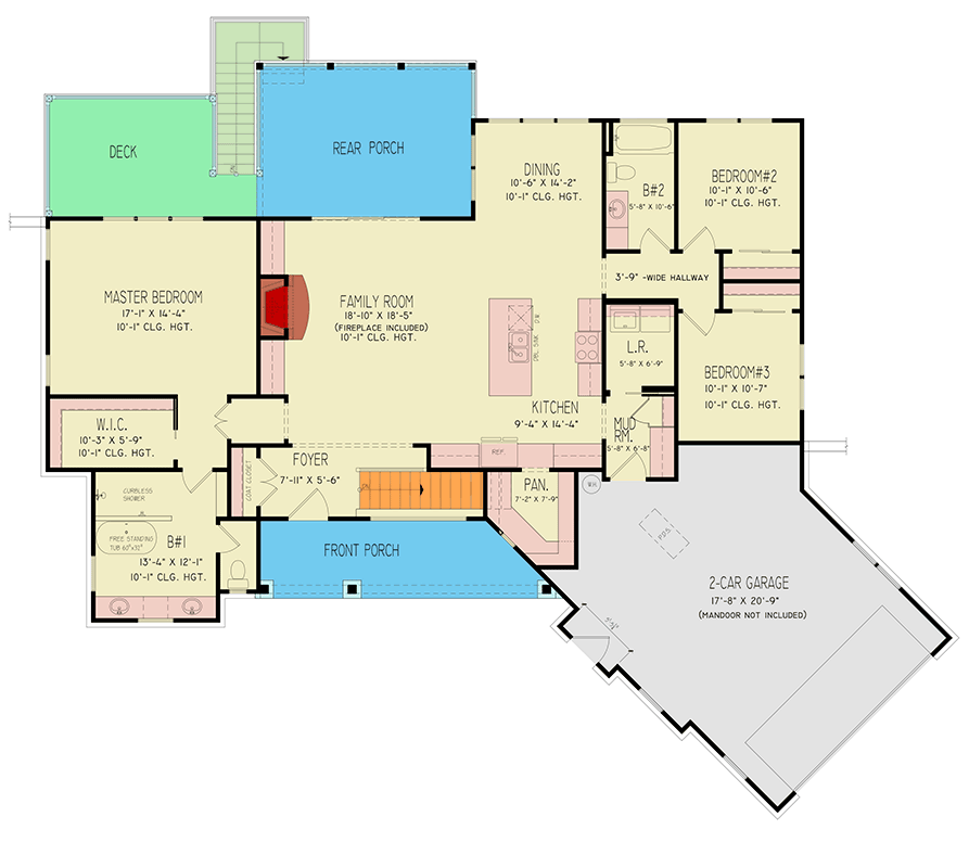 Plan 25944GE: Contemporary New American House Plan with Split Bedrooms and Covered Porches - Floor Plan - Main Level - Contemporary, New American