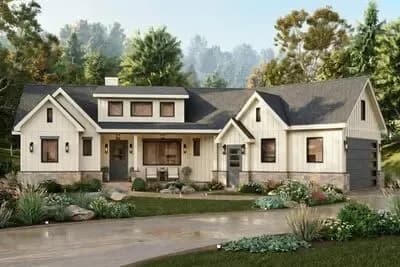 Contemporary New American House Plan with Split Bedrooms and Covered Porches