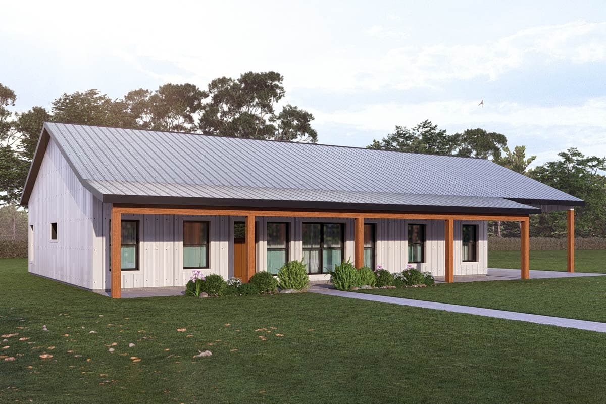 Plan 405131FDC: Modern Barndominium House Plan with 3 Bedrooms and Attached Carport  - Image #3 - Barndominium