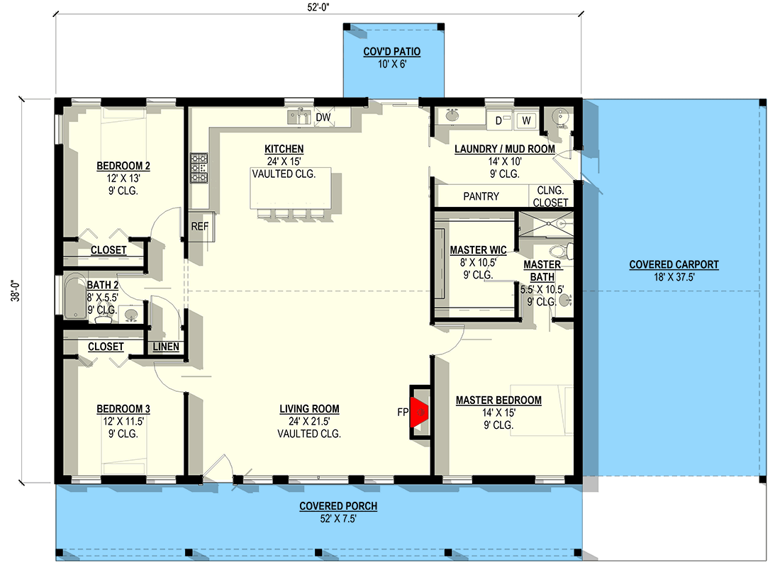 Plan 405131FDC: Modern Barndominium House Plan with 3 Bedrooms and Attached Carport  - Floor Plan - Main Level - Barndominium