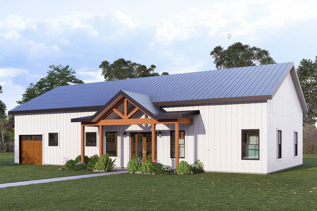 Plan 405132FDC: Charming 3-Bedroom Barndominium House Plan with Home Office - Image #3 - Barndominium