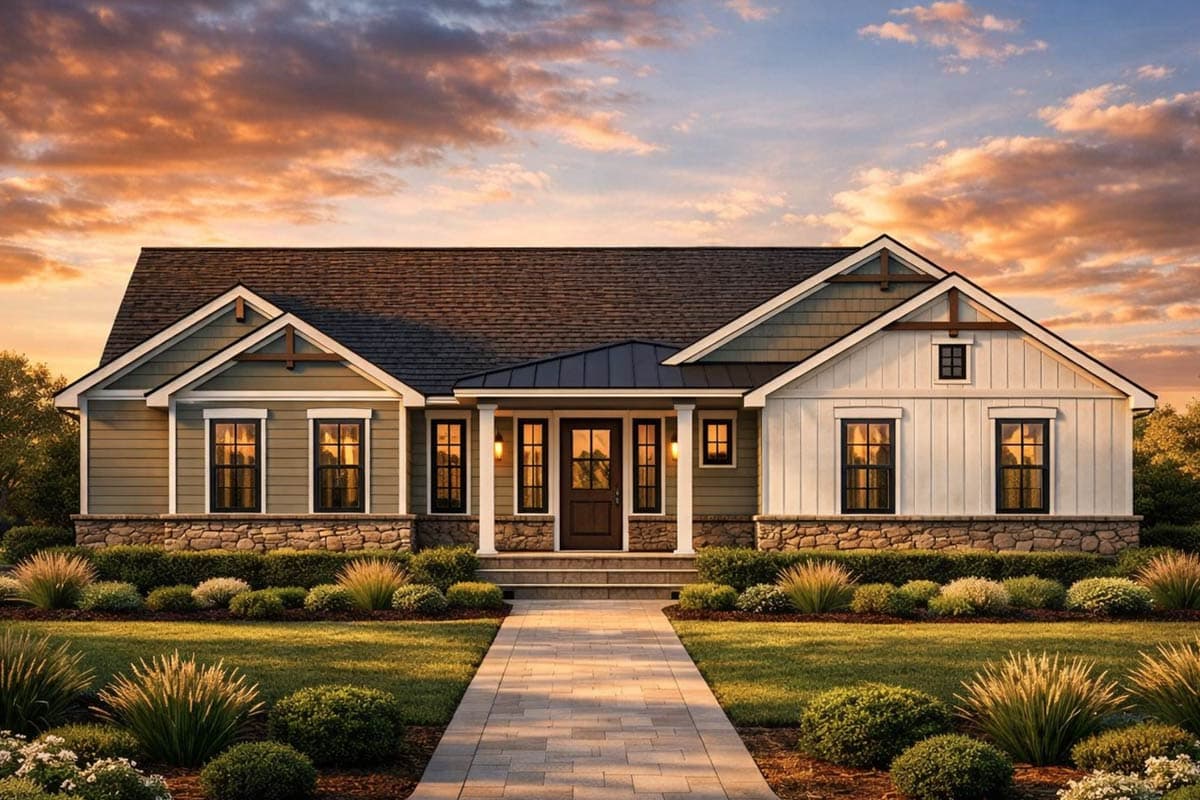 Plan 54046LK: Craftsman House Plan with 3 Beds and 2-Car Garage - Image #1 - Craftsman, New American