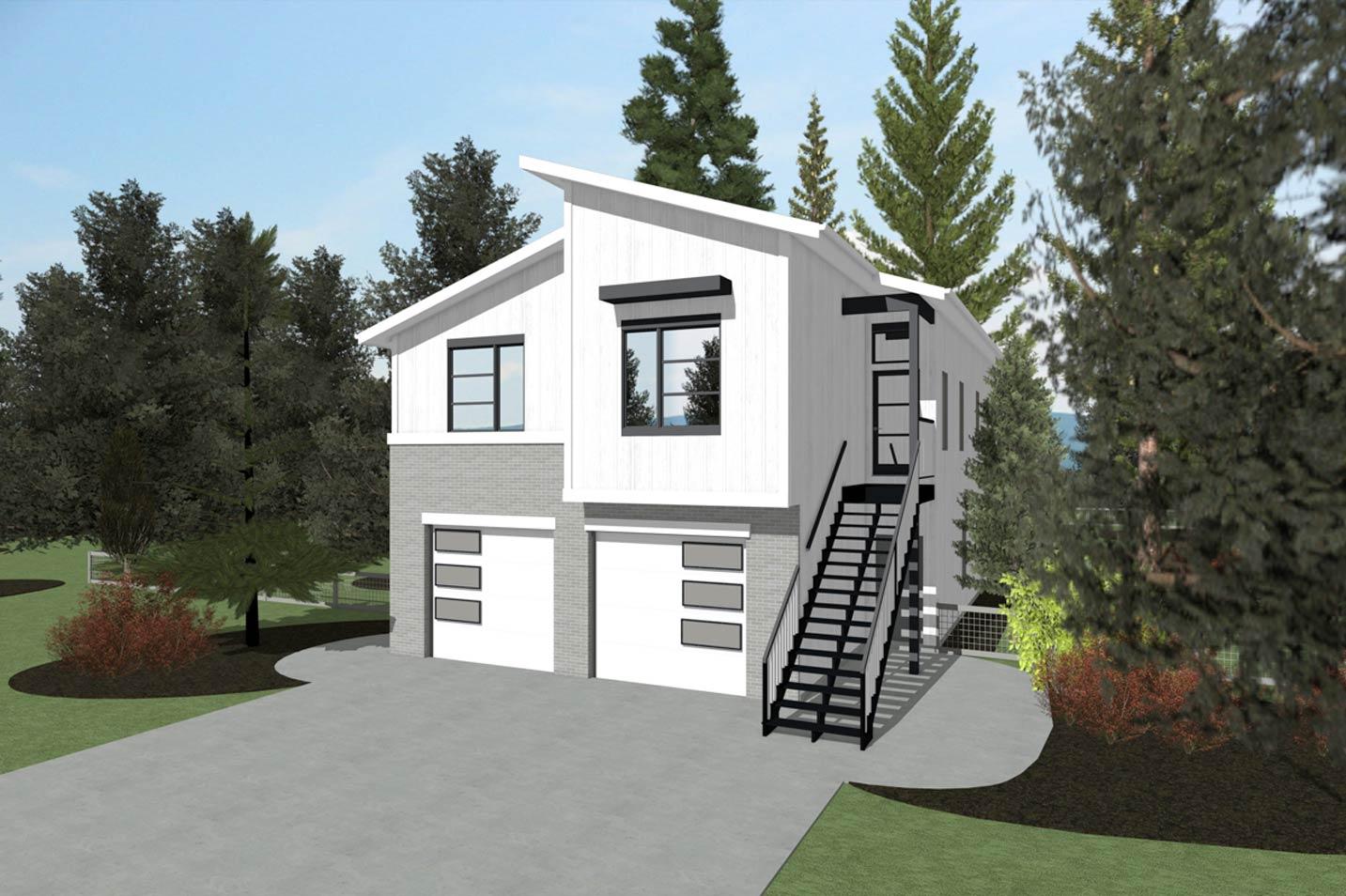 Plan 42743DB: Contemporary 3-4 Bedroom House Plan with Drive-Under Garage - Image #2 - Contemporary
