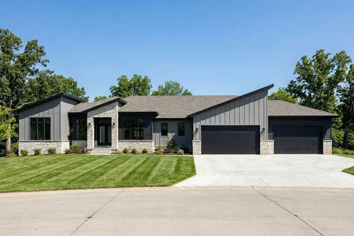 Plan 42745DB: Contemporary 6-Bedroom House Plan with Walkout Lower Level and 4-Car Garage - Image #1 - Contemporary, Modern