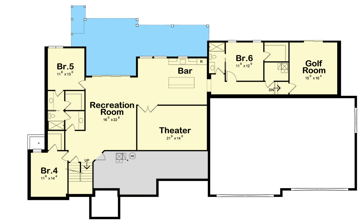Plan 42745DB: Contemporary 6-Bedroom House Plan with Walkout Lower Level and 4-Car Garage - Floor Plan - Lower Level - Contemporary, Modern
