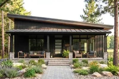 Modern Barndominium House Plan with 2 Beds and Covered Porch