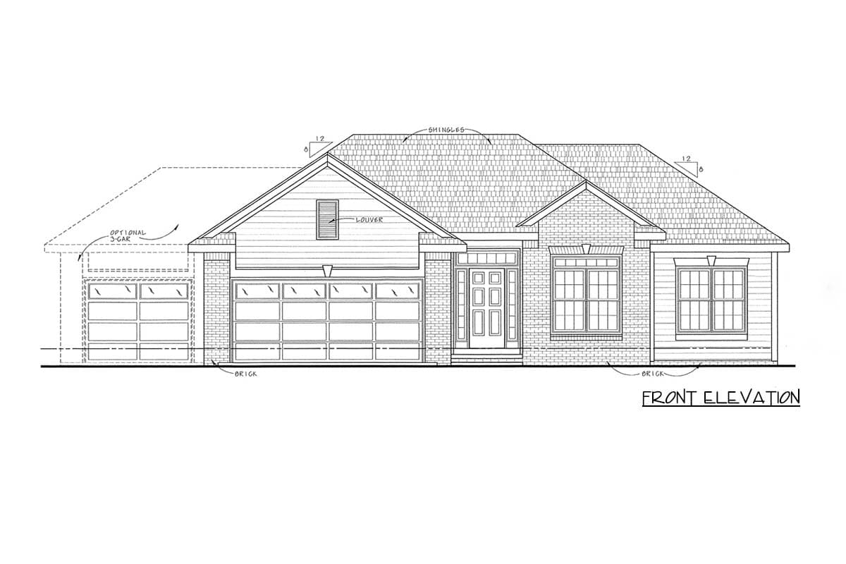 Plan 42746DB: Traditional Ranch House Plan with Split 3 Bedrooms and 2-Car Garage - Image #2 - Ranch, Traditional