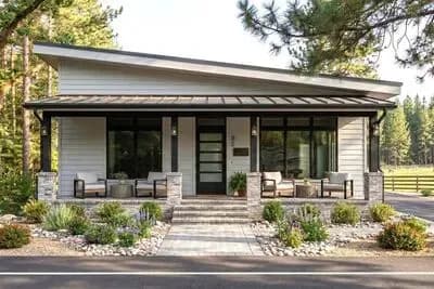 Modern Contemporary House Plan with 2 Beds and Front and Rear Covered Porch