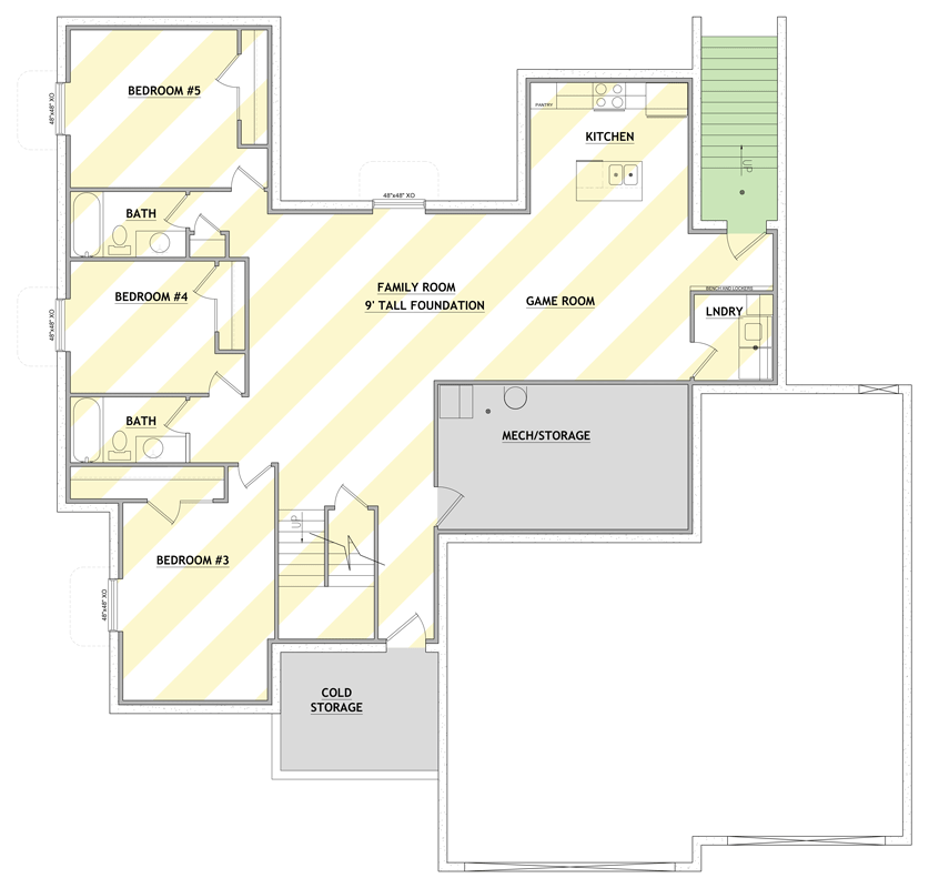Plan 849070PGE: Modern Farmhouse House Plan with 3-Car Garage and Main Level Master - Floor Plan - Lower Level - Optionally Finished Basement - Craftsman, Farmhouse, Modern Farmhouse