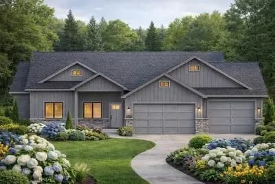Modern Farmhouse House Plan with 3-Car Garage and Main Level Master