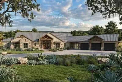 Hill Country House Plan with Split Bedrooms and Outdoor Kitchen