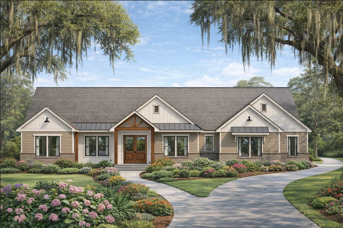 Plan image - 54048LK: 4-Bedroom Craftsman House Plan with 3-Car Garage and Split Layout