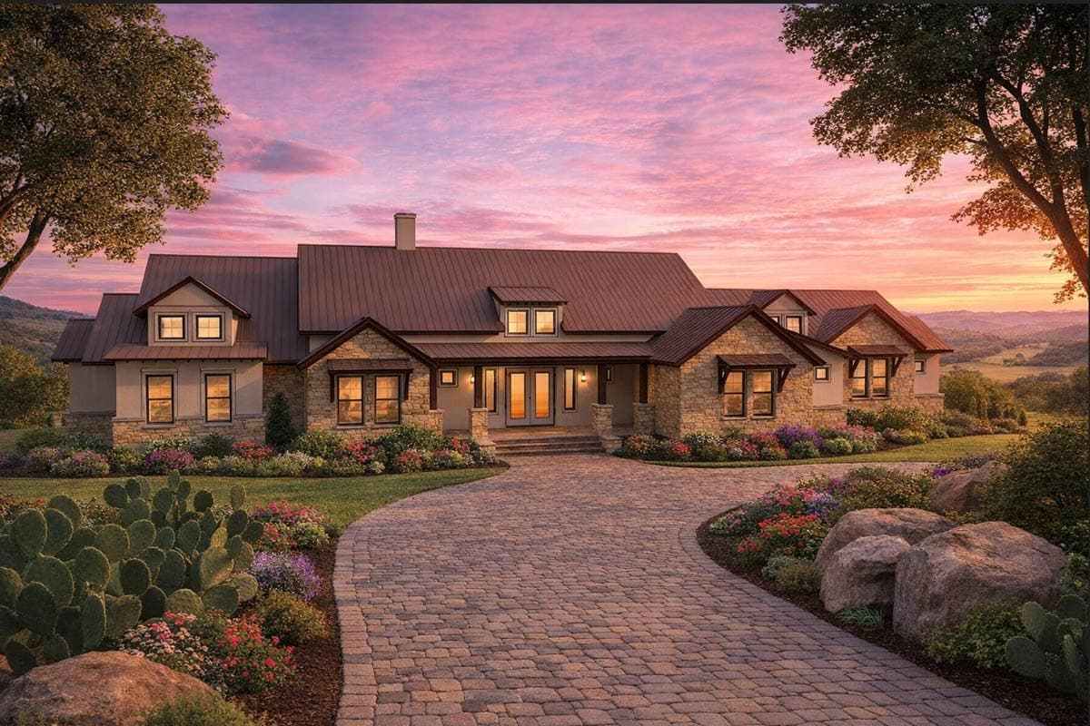 Plan 54049LK: Expansive Hill Country Farmhouse House Plan with 3 Bedrooms and Versatile Spaces - Image #2 - Farmhouse, Hill Country