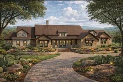 Expansive Hill Country Farmhouse House Plan with 3 Bedrooms and Versatile Spaces