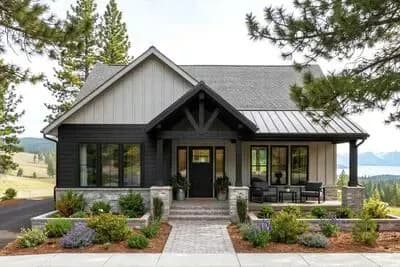 Expandable Contemporary Mountain House Plan with Stunning Timber Porch Under 1800 Sq Ft