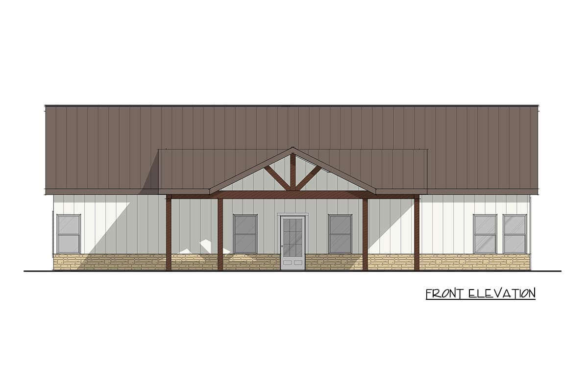Plan 405141FDC: Two-Bedroom Barndominium House Plan with Vaulted Living - Image #4 - Barndominium, Farmhouse
