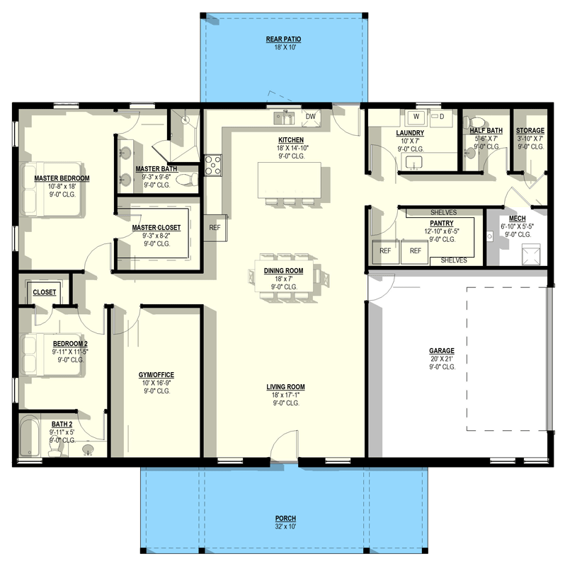 Plan 405141FDC: Two-Bedroom Barndominium House Plan with Vaulted Living - Floor Plan - Main Level - Barndominium, Farmhouse