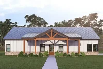 Two-Bedroom Barndominium House Plan with Vaulted Living
