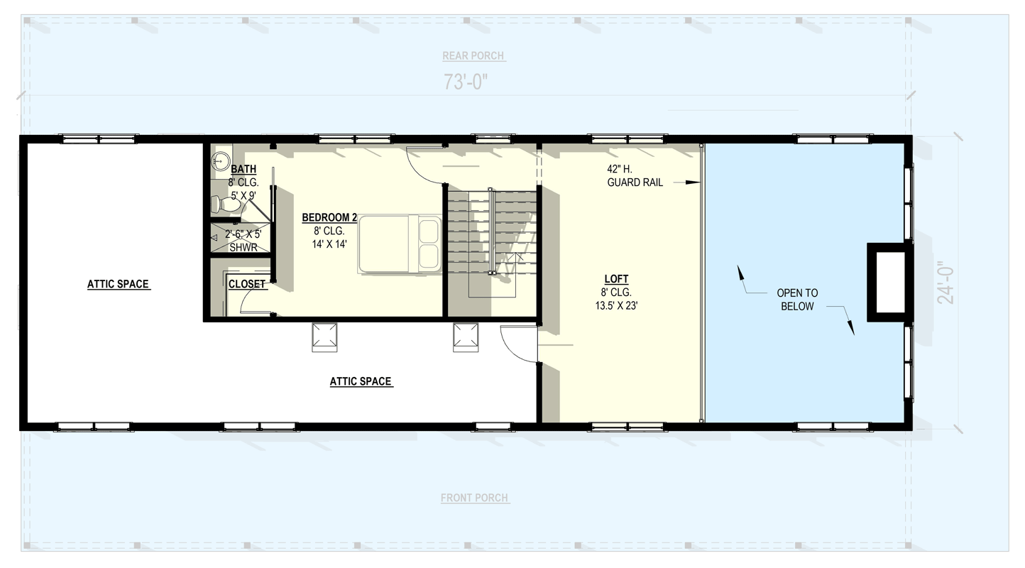 Plan 405143FDC: Modern Barndominium House Plan with 2 Beds, Vaulted Great Room, Expansive Porch - Floor Plan - 2nd Floor - Barndominium, Farmhouse
