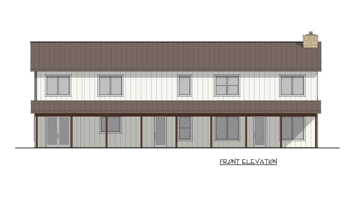 Plan 405143FDC: Modern Barndominium House Plan with 2 Beds, Vaulted Great Room, Expansive Porch - Image #2 - Barndominium, Farmhouse