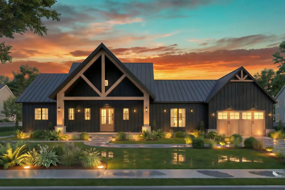 Plan image - 12343JL:Modern Farmhouse House Plan with 3 Beds, Vaulted Great Room, Outdoor Kitchen