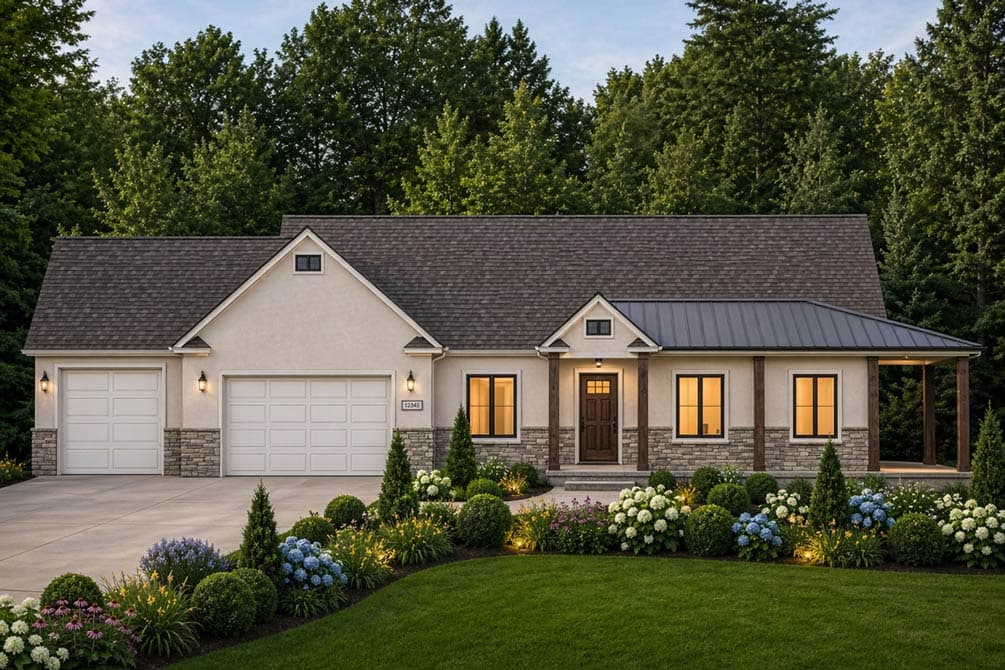 Plan image - 849076PGE:Modern Farmhouse Ranch Plan with 3-Car Garage and Office