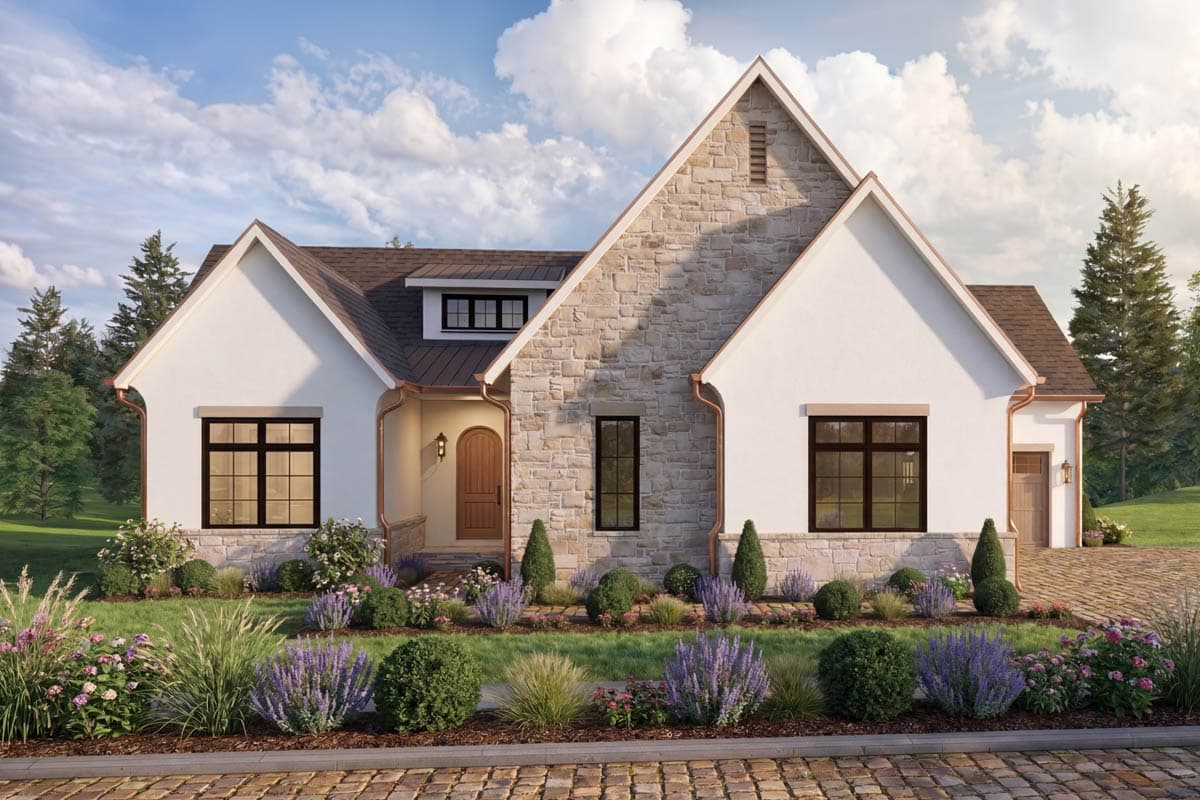 Plan image - 600021PDZ:Transitional European House Plan with Flexible Bedrooms and 3-Car Garage