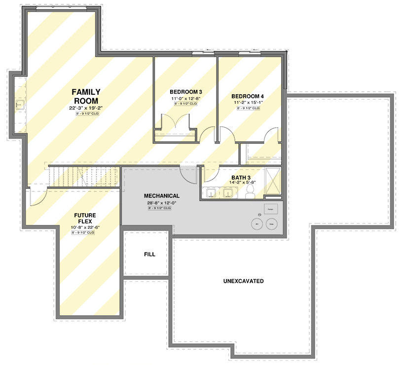 Plan 600021PDZ: Transitional European House Plan with Flexible Bedrooms and 3-Car Garage - Floor Plan - Lower Level - Optionally Finished Basement - European, French Country, Transitional