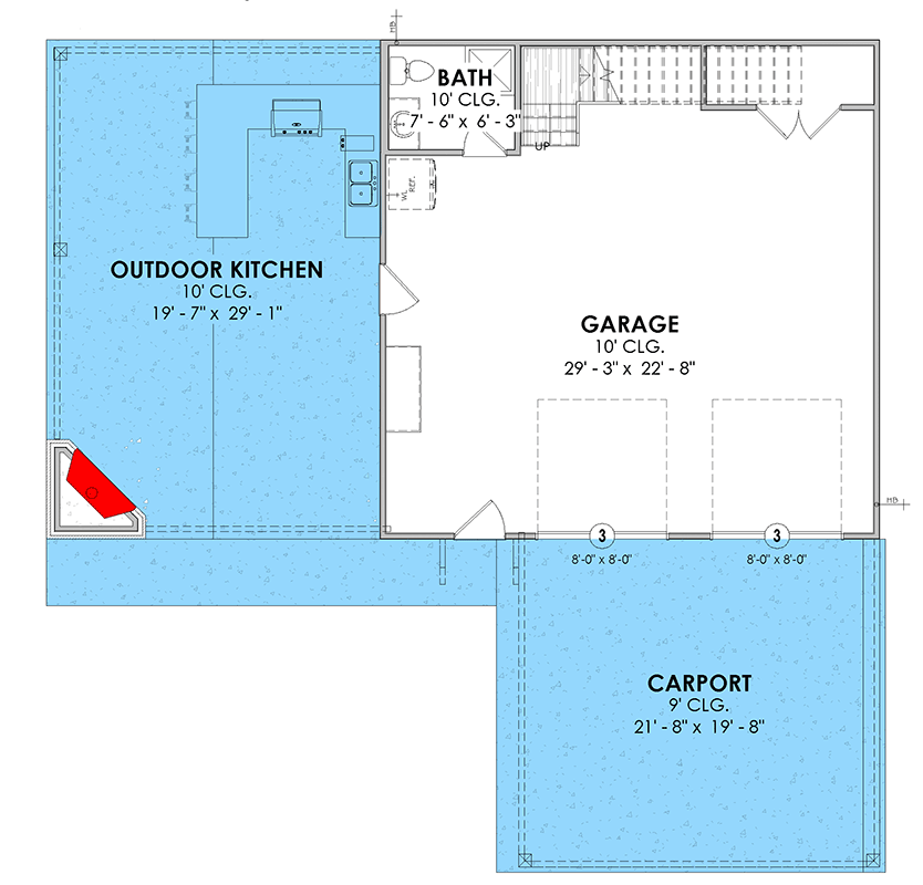 Plan 185036PHD: Charming 848 sq ft Country Plan with an Outdoor Kitchen and Carport - Floor Plan - Main Level - Traditional
