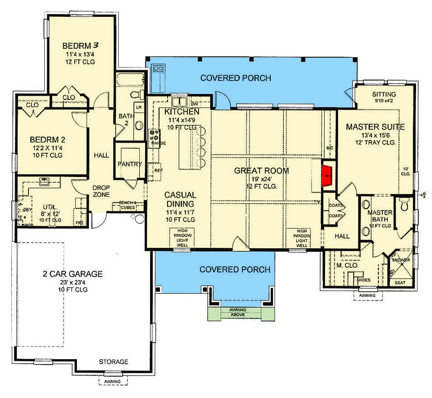 Plan 54051LK: Modern Farmhouse Plan with 3 Bedrooms and 12' Ceilings - Floor Plan - Main Level - Country, Modern Farmhouse, New American