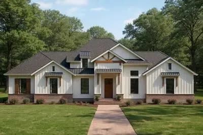 Modern Farmhouse Plan with 3 Bedrooms and 12' Ceilings