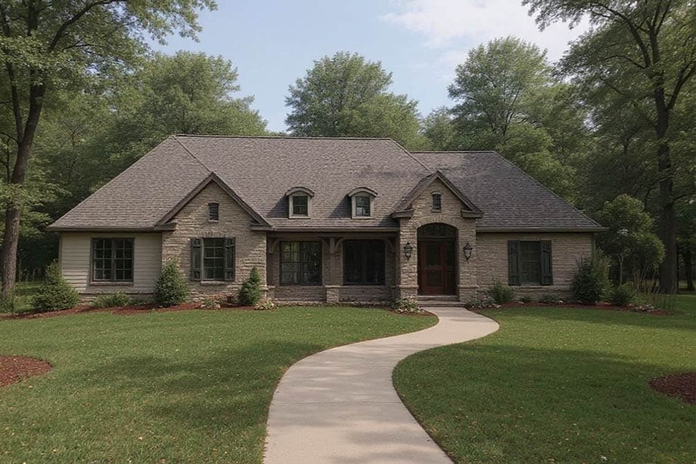 Plan image - 54052LK:French Country House Plan with 3 Beds and Covered Porch