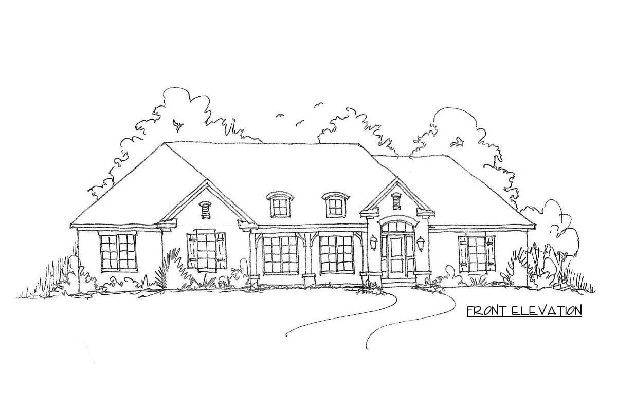 Plan 54052LK: French Country House Plan with 3 Beds and Covered Porch - Image #2 - European, French Country, Traditional