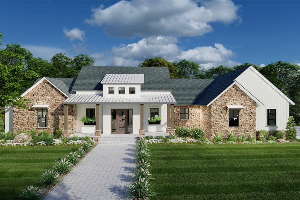 Plan image - 54053LK:Modern Farmhouse House Plan with 3 Beds, Split Layout, and Open Living