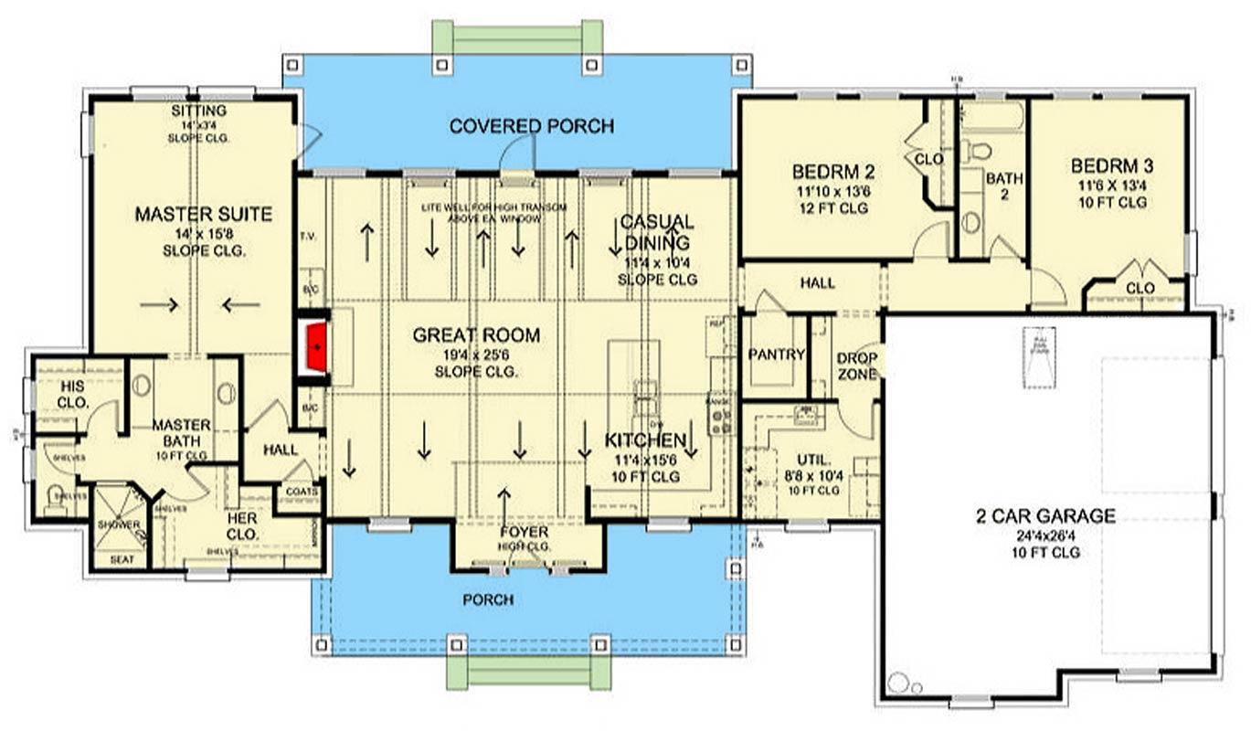 Plan 54053LK: Modern Farmhouse House Plan with 3 Beds, Split Layout, and Open Living - Floor Plan - Main Level - Modern Farmhouse, New American